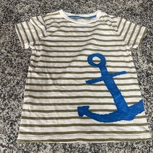 Mini Boden boys 7-8 striped short sleeve tee nautical anchor cream green